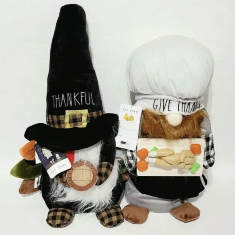 Rae Dunn THANKFUL And GIVE THANKS Thanksgiving Weighted Gnome Plushes Fall